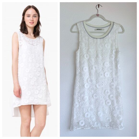 Desigual Women's Mauricio Sleeveless Crochet Lace Overlay Dress in White Size S - Picture 1 of 11
